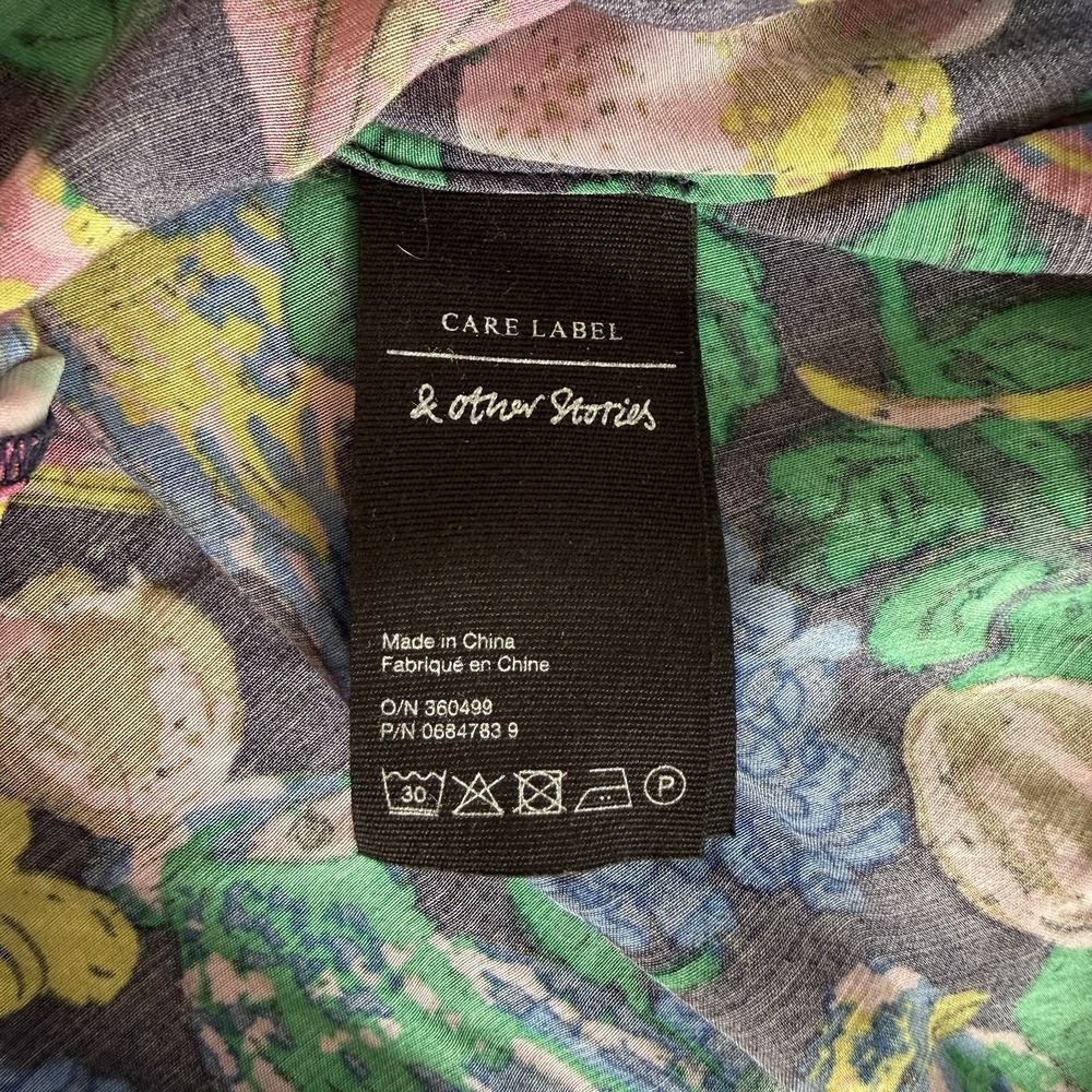 & Other Stories Monkey Print Dress Size 0 Colorful Asymmetric Button Up Tropical - Picture 8 of 8